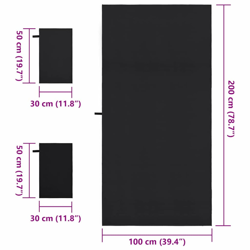 Produktbild för Sporthandduk Set 3 pcs Svart Polyester och polyamid
