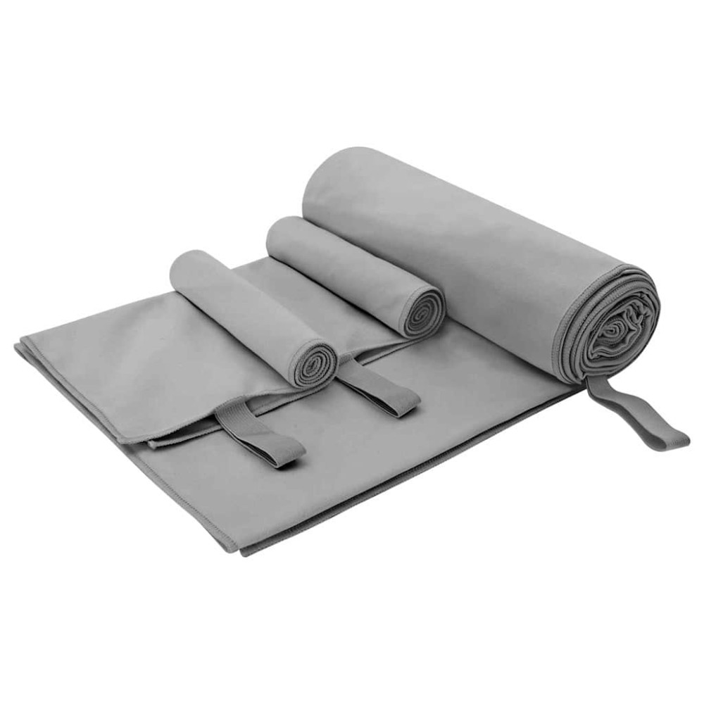 Produktbild för Sporthandduk Set 3 pcs Mörkgrå Polyester och polyamid