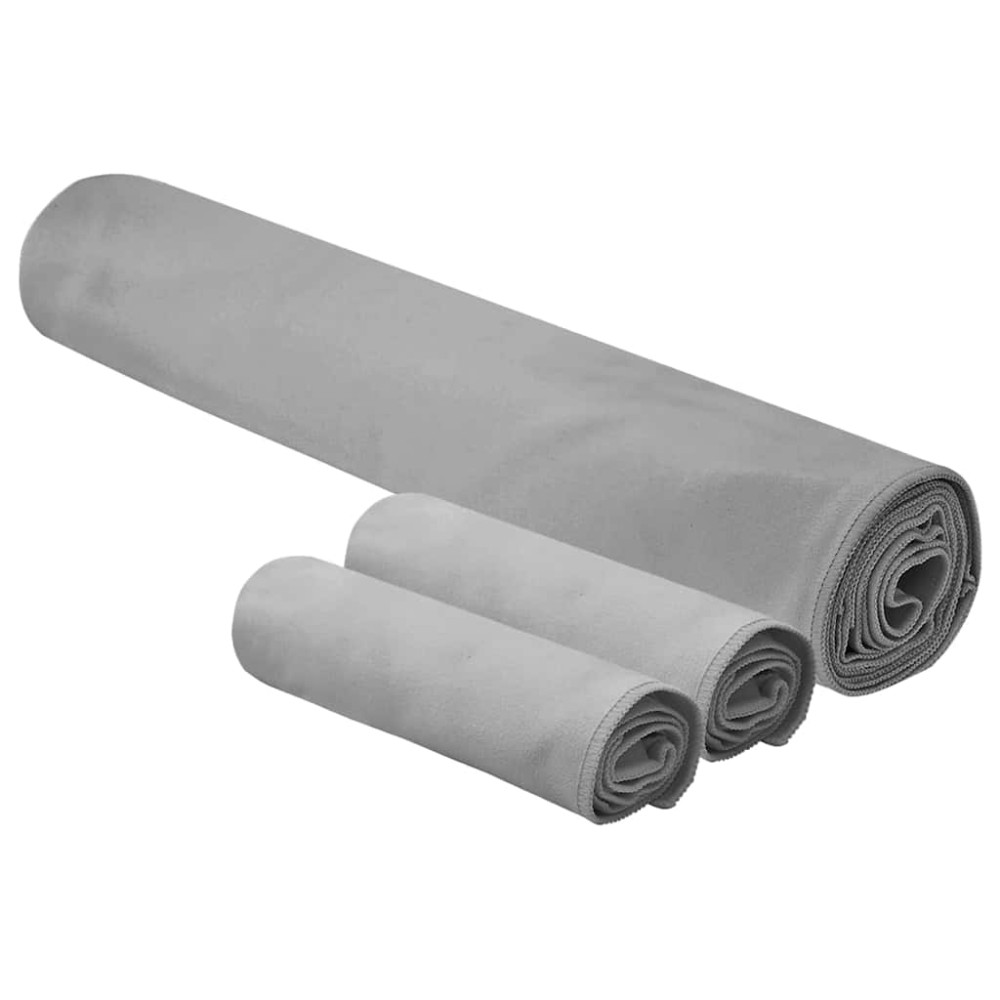 Produktbild för Sporthandduk Set 3 pcs Mörkgrå Polyester och polyamid