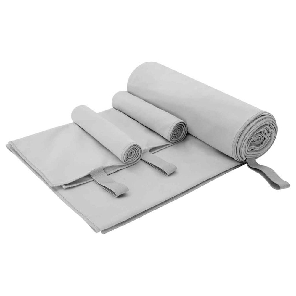 Produktbild för Sporthandduk Set 3 pcs Grå Polyester och polyamid