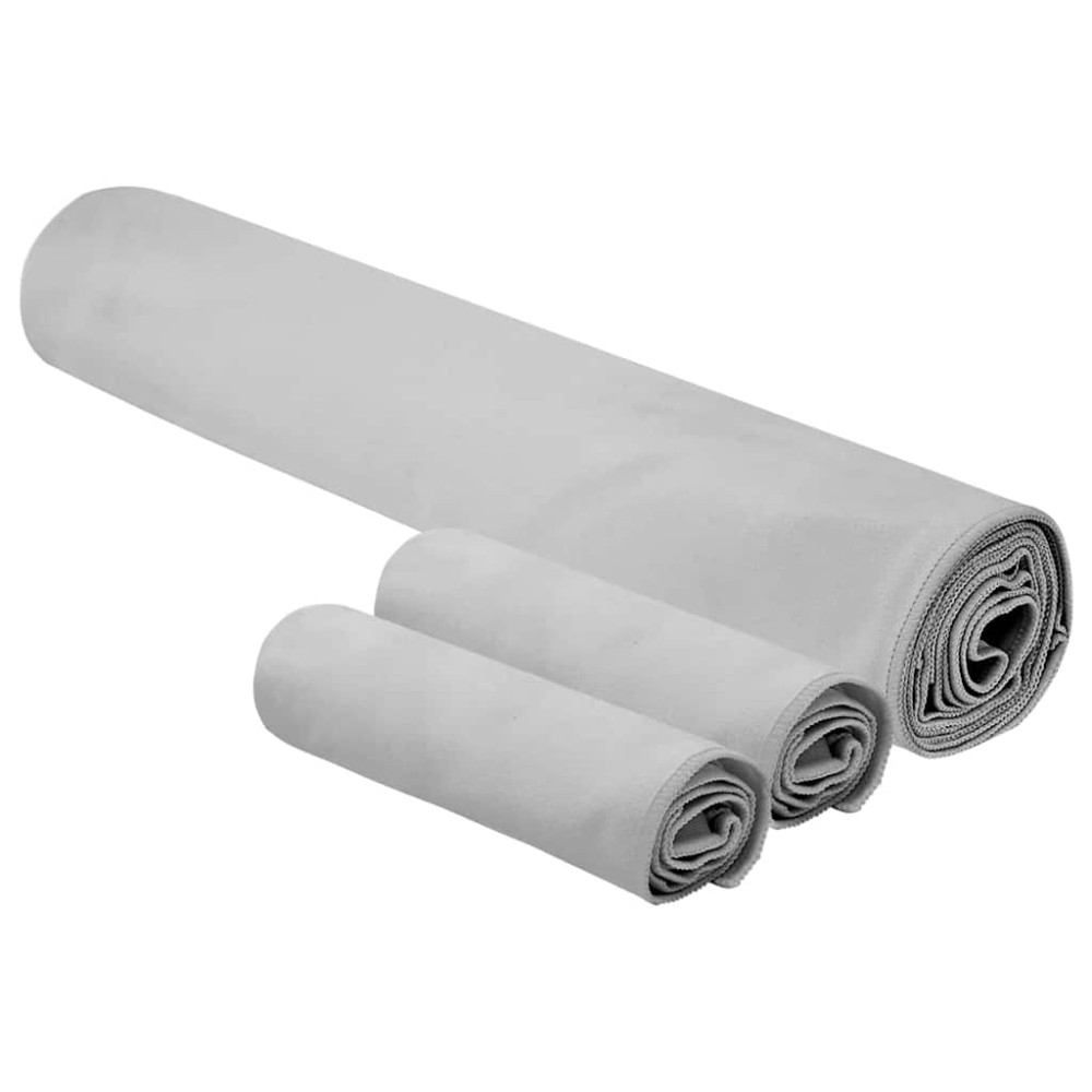 Produktbild för Sporthandduk Set 3 pcs Grå Polyester och polyamid