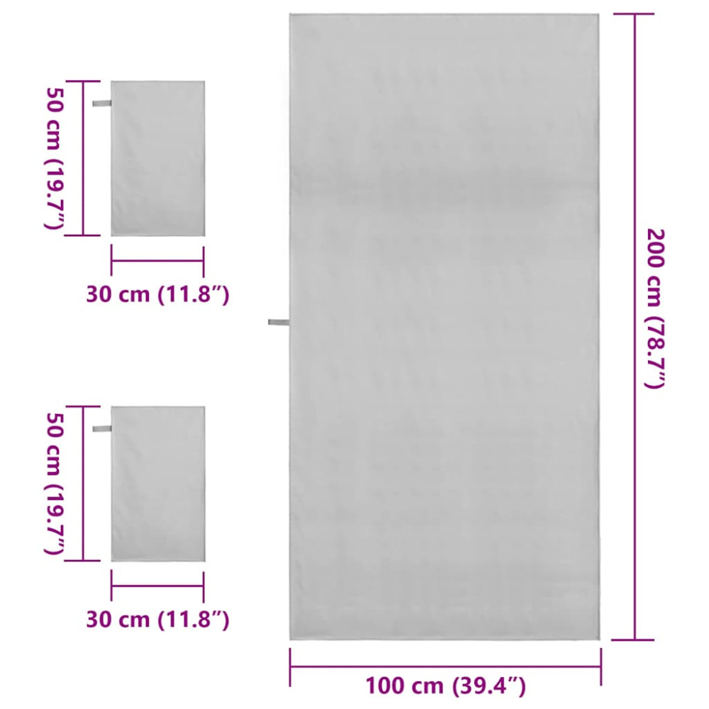 Produktbild för Sporthandduk Set 3 pcs Grå Polyester och polyamid