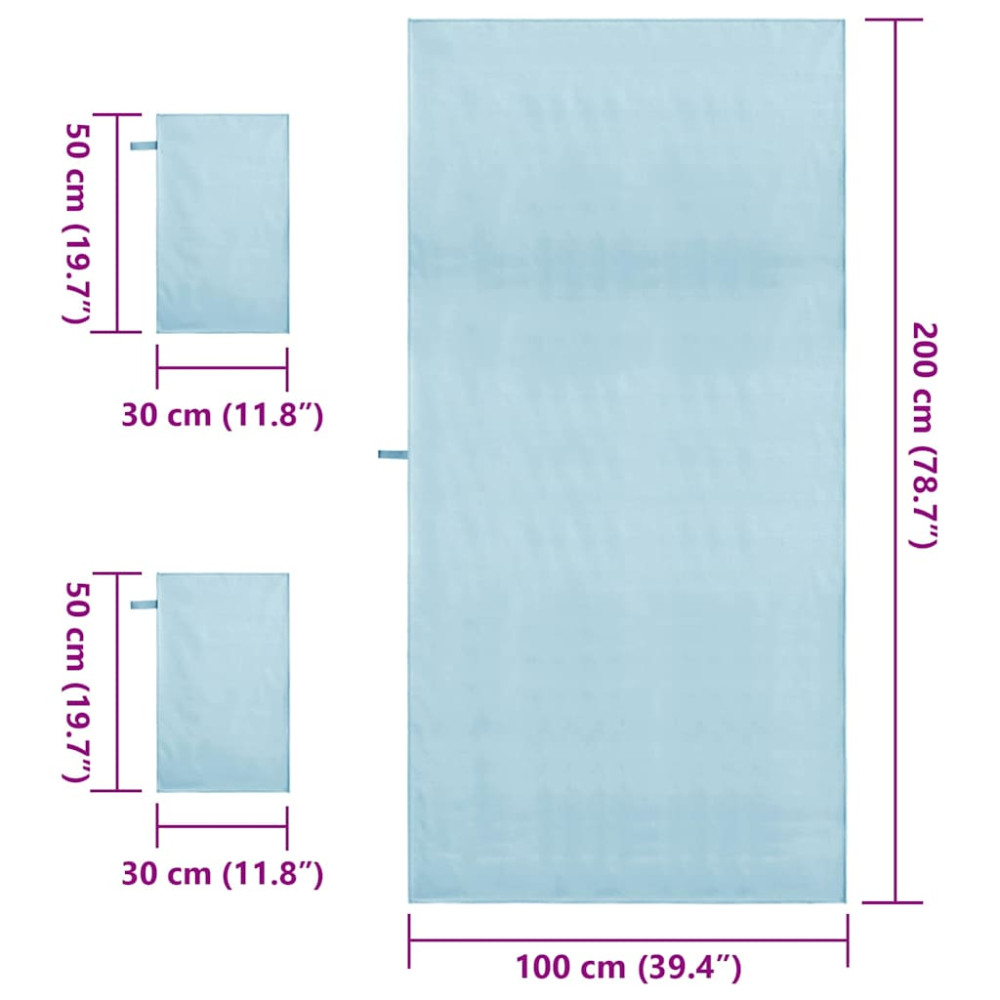 Produktbild för Sporthandduk Set 3 pcs Blå Polyester och polyamid