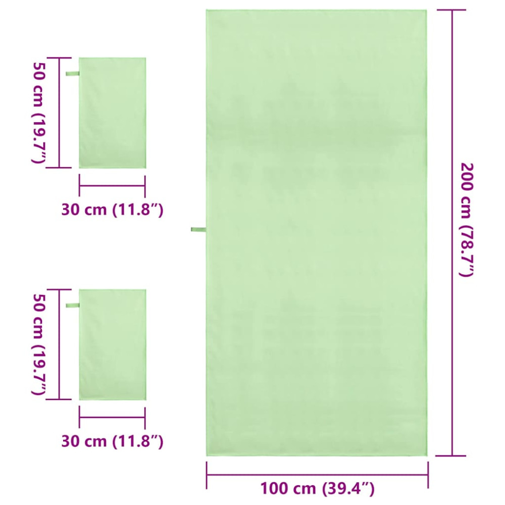 Produktbild för Sporthandduk Set 3 pcs Grön Polyester och polyamid