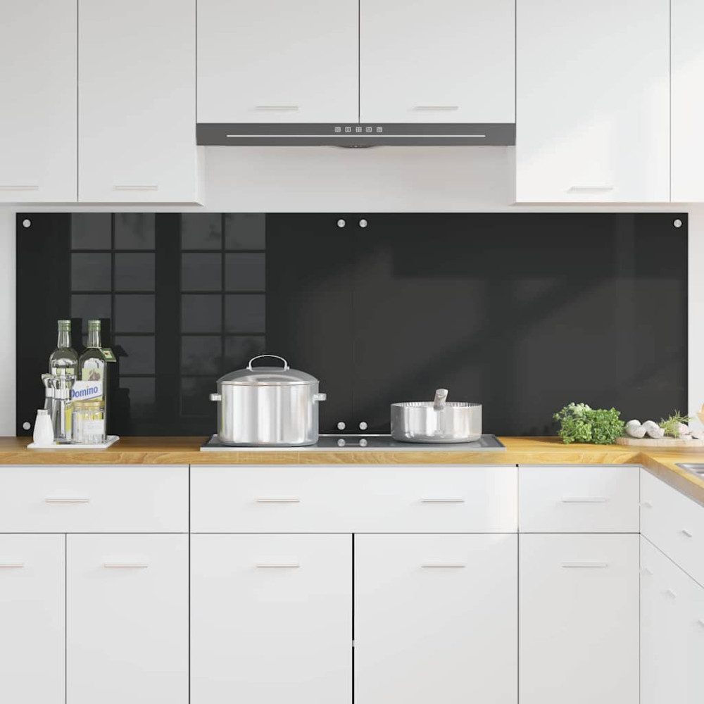 Produktbild för Köksskydd 2 pcs Svart 90 x 60 cm härdat glas