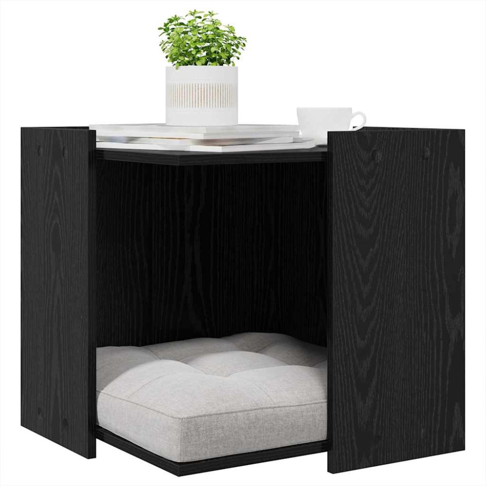 Produktbild för Kattlåda Inhägnad Svart ek 53 x 53 x 51 cm Konstruerat trä