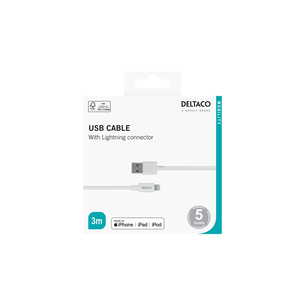 Produktbild för DELTACO Lightning-kabel - 3 m
