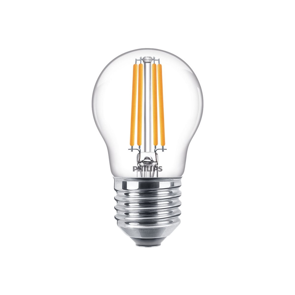 Produktbild för Philips - LED-glödlampa med filament - form: P45 - klar finish - E27 - 6.5 W - varmt vitt ljus - 2700 K