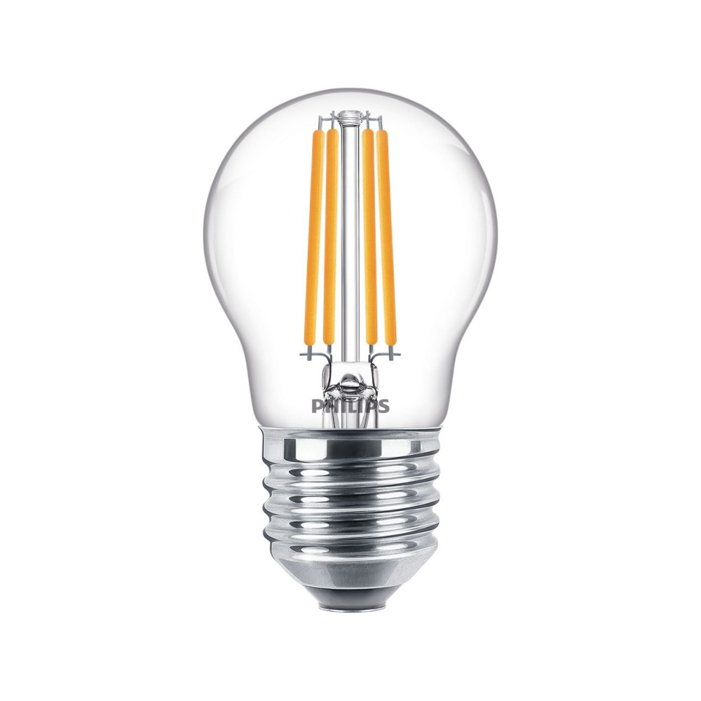 Produktbild för Philips - LED-glödlampa med filament - form: P45 - klar finish - E27 - 6.5 W - varmt vitt ljus - 2700 K