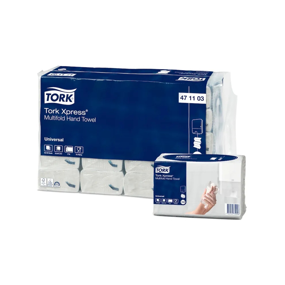 Produktbild för Tork Xpress® H2 Multifold Universal 2-lagers handdukar, vita