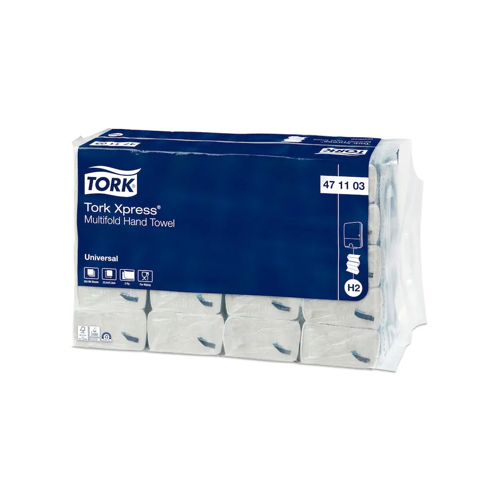 Produktbild för Tork Xpress® H2 Multifold Universal 2-lagers handdukar, vita