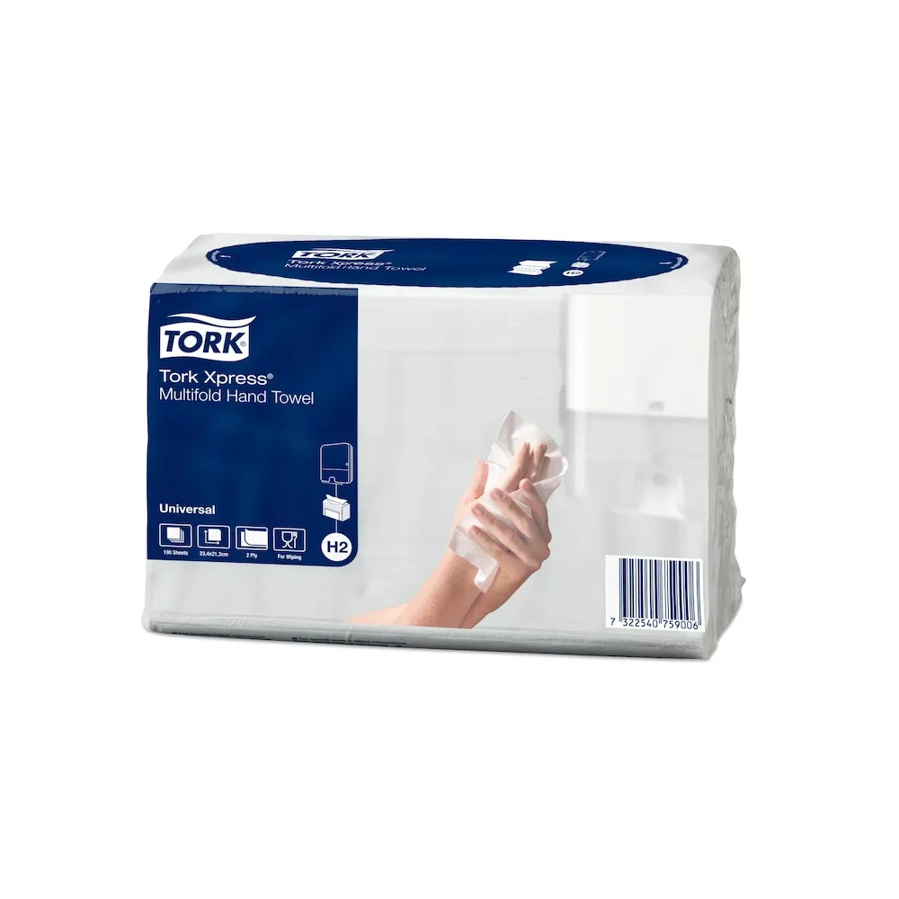 Produktbild för Tork Xpress® H2 Multifold Universal 2-lagers handdukar, vita