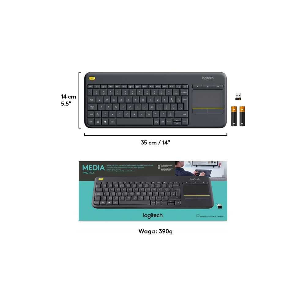 Produktbild för Logitech Wireless Touch Keyboard K400 Plus