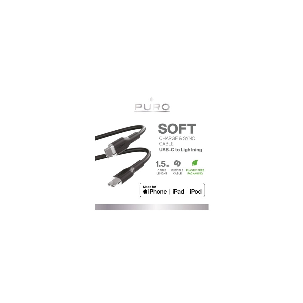 Produktbild för PURO PUCAPLTUSBCICONBLK, 1,5 m, USB C, Lightning, Hankopplin...