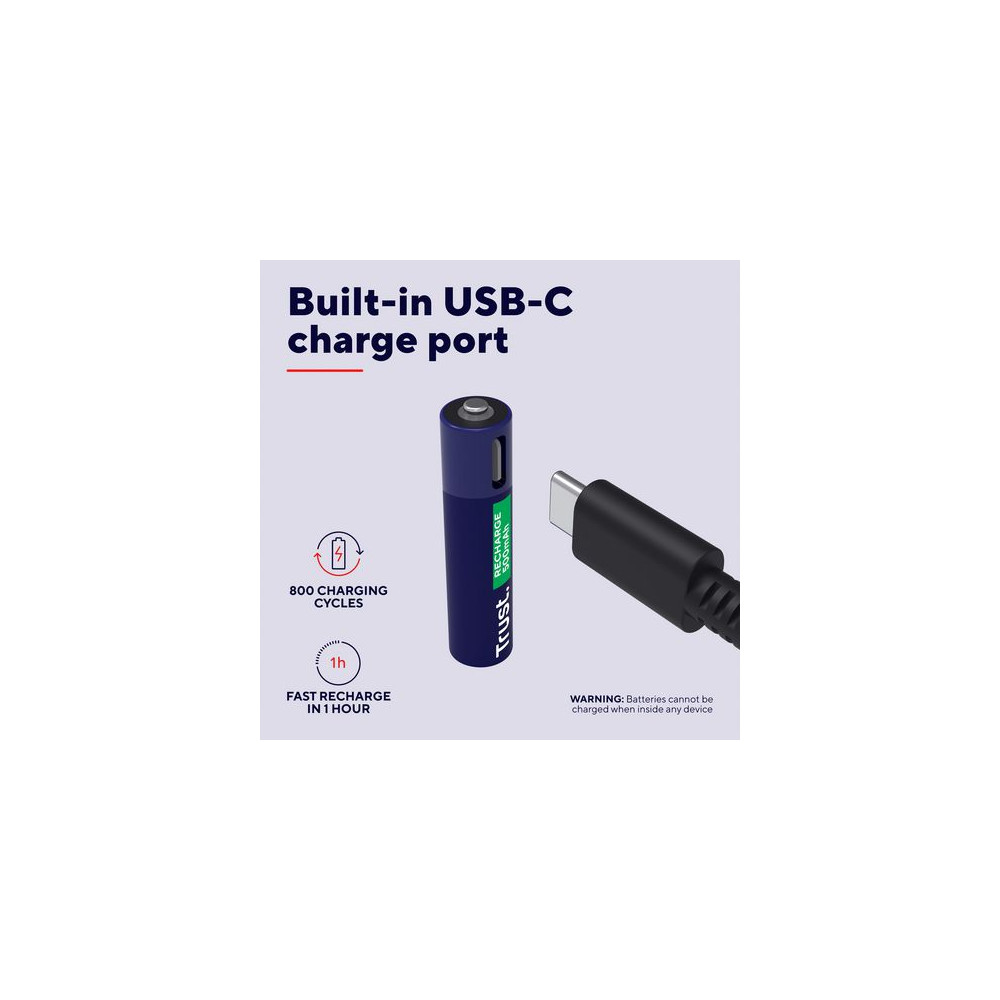 Produktbild för Batteri Laddbar TRUST AAA USB-C 4/fp