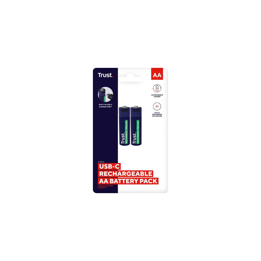 Produktbild för Batteri Laddbar TRUST AA USB-C 2/fp