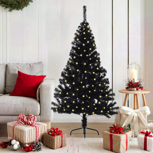 vidaXL Konstgjord Förbelyst Julgran Svart 150 cm PVC