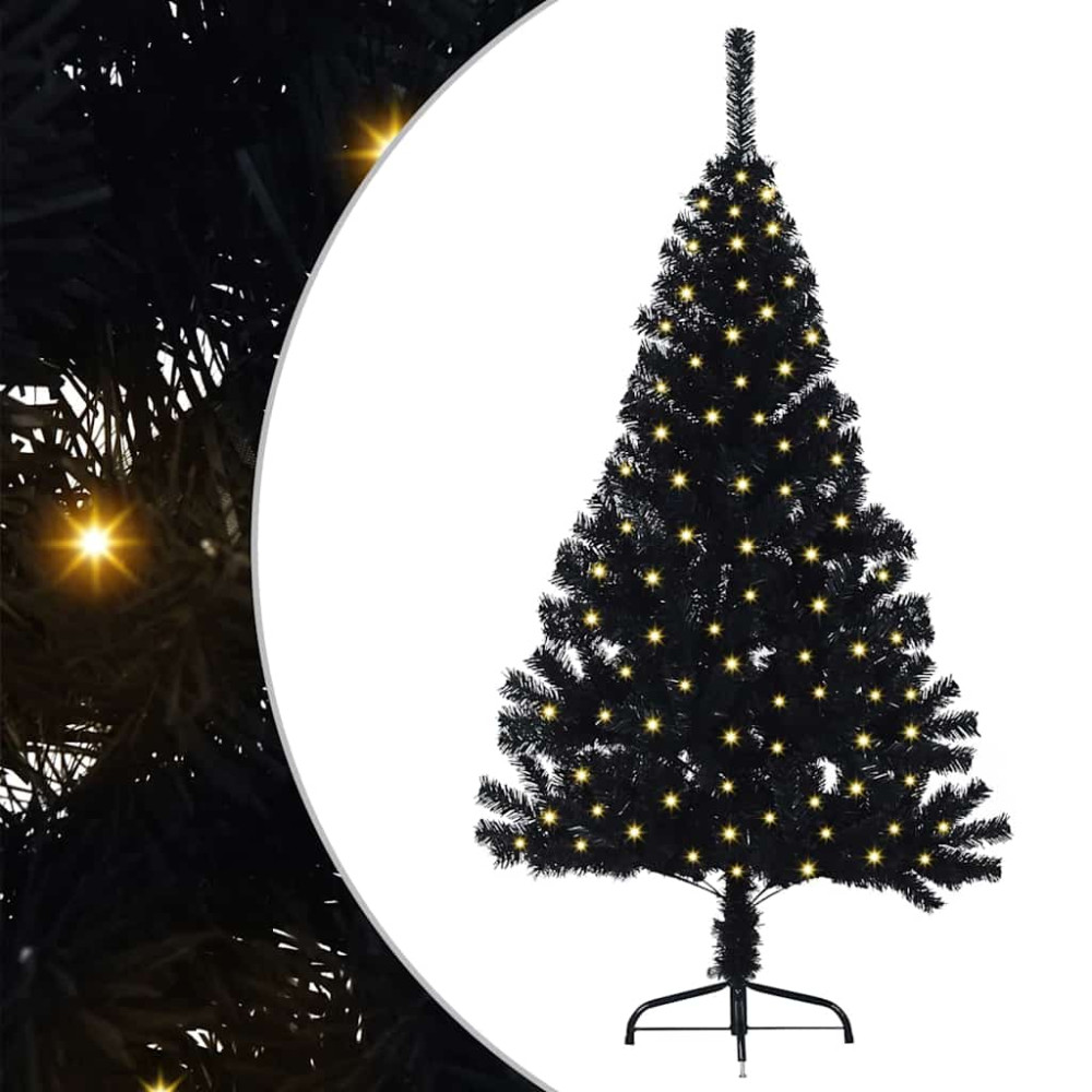 Produktbild för Konstgjord Förbelyst Julgran Svart 150 cm PVC