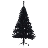 Produktbild för Konstgjord Förbelyst Julgran Svart 150 cm PVC