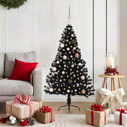 vidaXL Konstgjord Förbelyst Julgran Svart 150 cm PVC