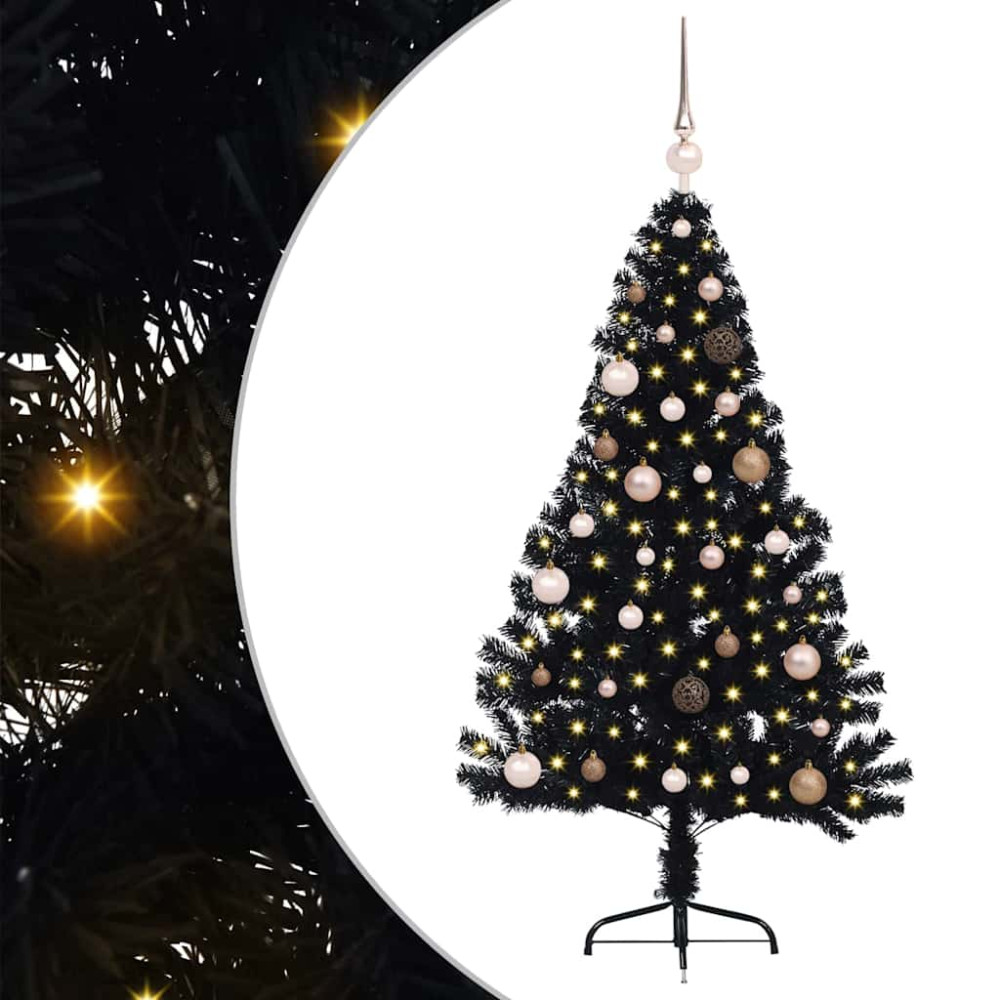 Produktbild för Konstgjord Förbelyst Julgran Svart 150 cm PVC