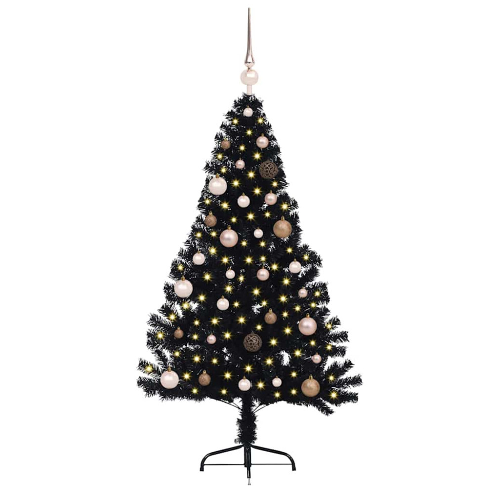 Produktbild för Konstgjord Förbelyst Julgran Svart 150 cm PVC
