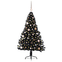 Produktbild för Konstgjord Förbelyst Julgran Svart 150 cm PVC