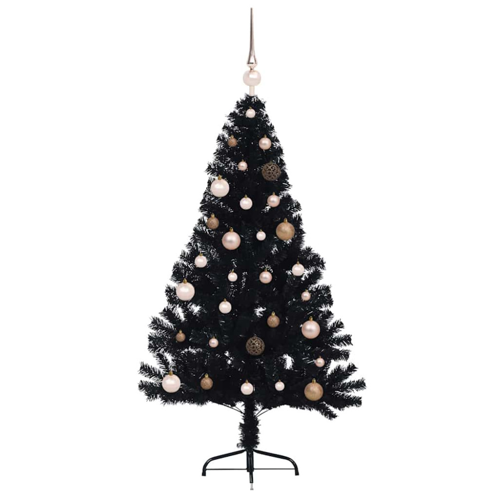 Produktbild för Konstgjord Förbelyst Julgran Svart 150 cm PVC