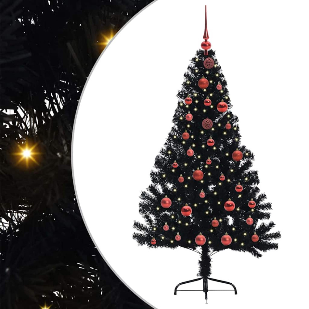 Produktbild för Konstgjord Förbelyst Julgran Svart 150 cm PVC