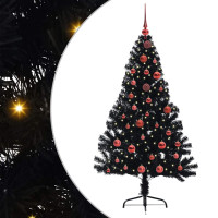 Produktbild för Konstgjord Förbelyst Julgran Svart 150 cm PVC