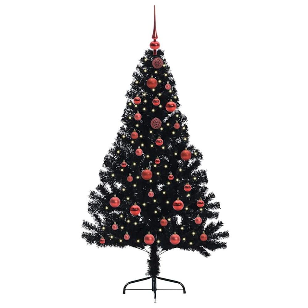 Produktbild för Konstgjord Förbelyst Julgran Svart 150 cm PVC
