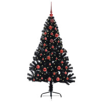 Produktbild för Konstgjord Förbelyst Julgran Svart 150 cm PVC