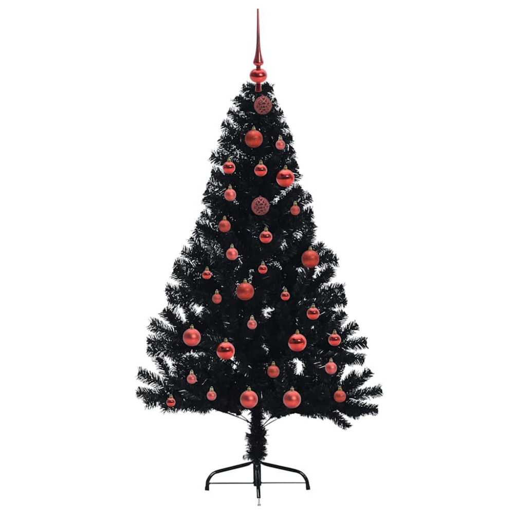 Produktbild för Konstgjord Förbelyst Julgran Svart 150 cm PVC