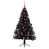 Produktbild för Konstgjord Förbelyst Julgran Svart 150 cm PVC