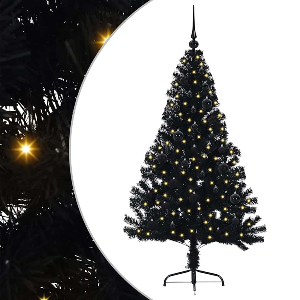 Produktbild för Konstgjord Förbelyst Julgran Svart 150 cm PVC