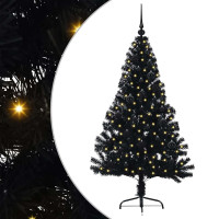 Produktbild för Konstgjord Förbelyst Julgran Svart 150 cm PVC