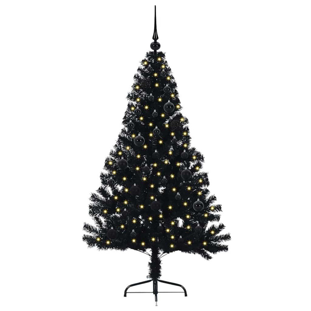 Produktbild för Konstgjord Förbelyst Julgran Svart 150 cm PVC