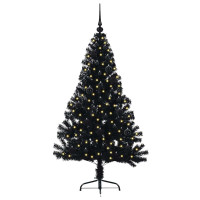 Produktbild för Konstgjord Förbelyst Julgran Svart 150 cm PVC