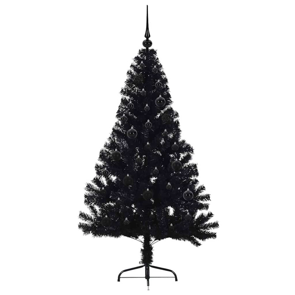 Produktbild för Konstgjord Förbelyst Julgran Svart 150 cm PVC