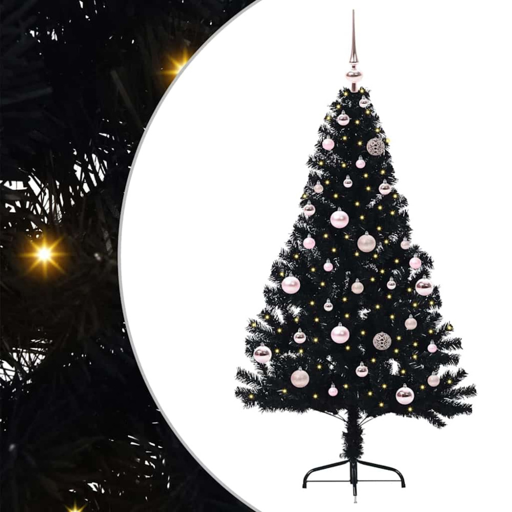 Produktbild för Konstgjord Förbelyst Julgran Svart 150 cm PVC