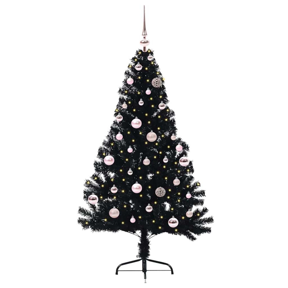 Produktbild för Konstgjord Förbelyst Julgran Svart 150 cm PVC