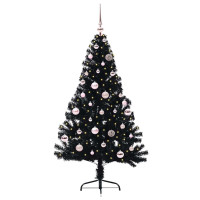 Produktbild för Konstgjord Förbelyst Julgran Svart 150 cm PVC