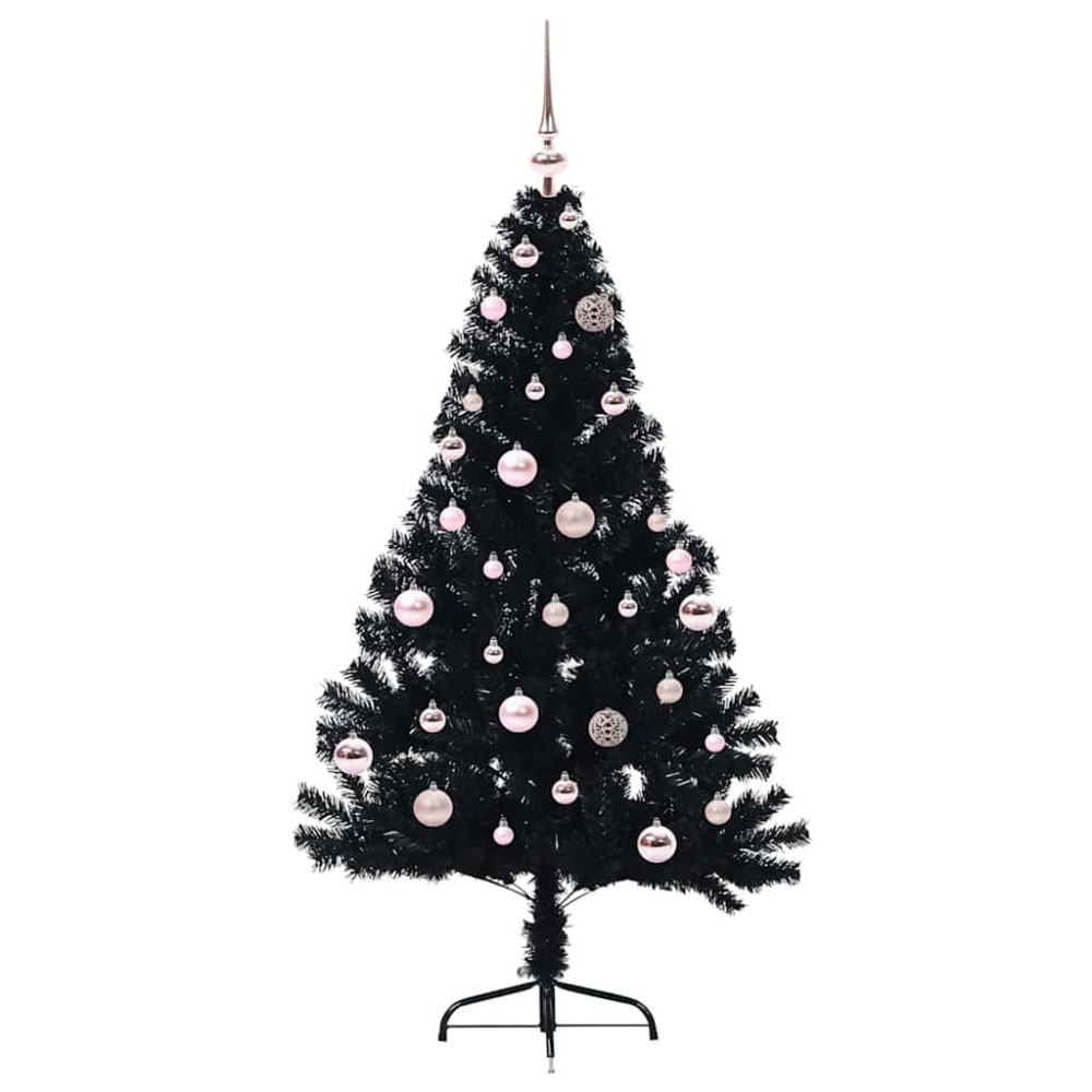 Produktbild för Konstgjord Förbelyst Julgran Svart 150 cm PVC