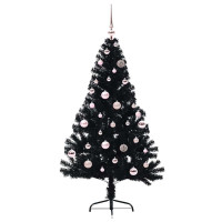 Produktbild för Konstgjord Förbelyst Julgran Svart 150 cm PVC
