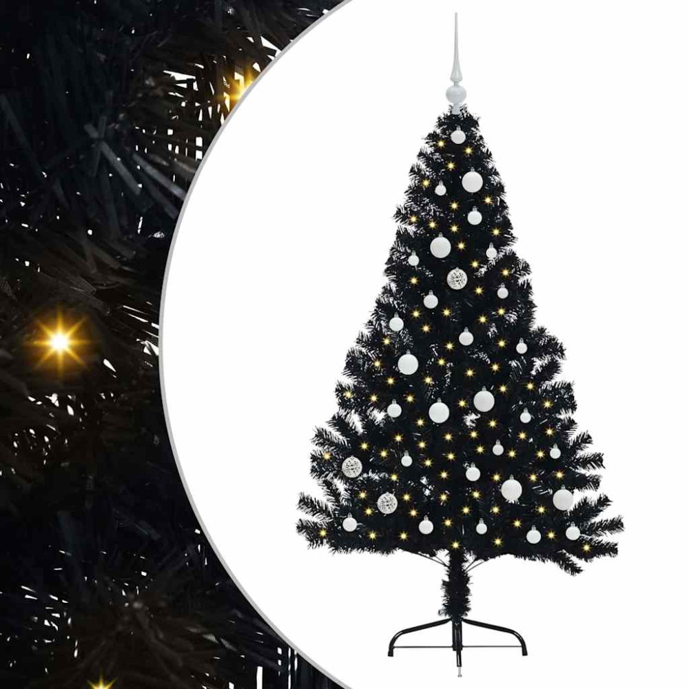 Produktbild för Konstgjord Förbelyst Julgran Svart 150 cm PVC