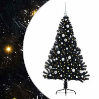 Produktbild för Konstgjord Förbelyst Julgran Svart 150 cm PVC
