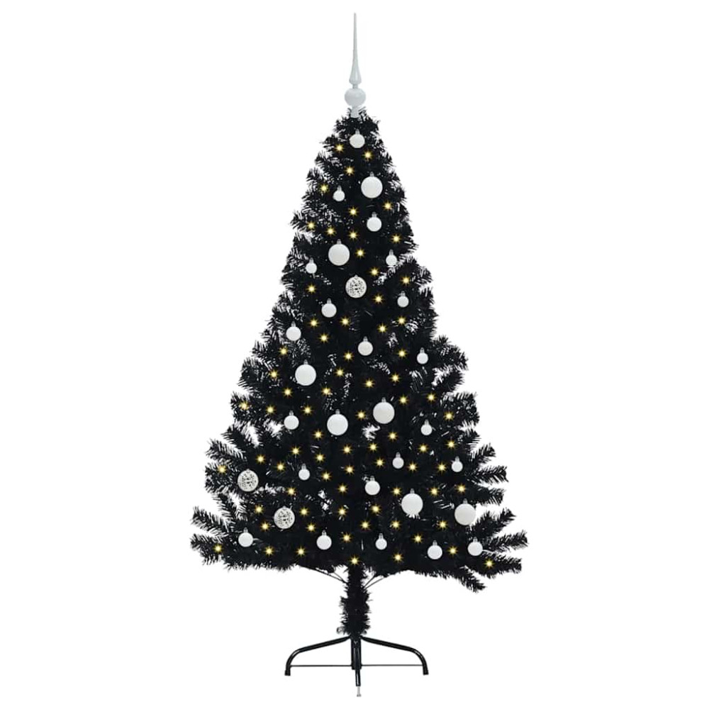 Produktbild för Konstgjord Förbelyst Julgran Svart 150 cm PVC