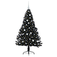 Produktbild för Konstgjord Förbelyst Julgran Svart 150 cm PVC