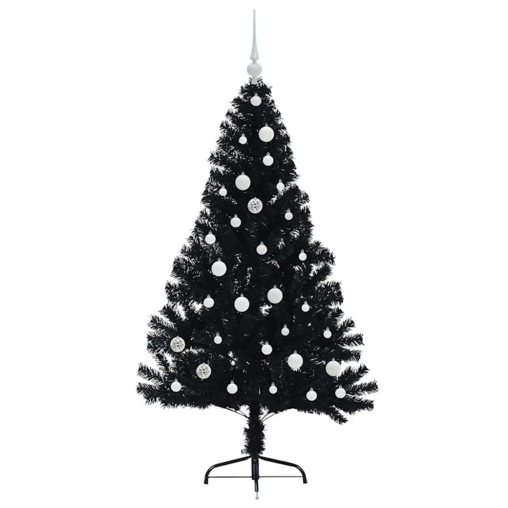 Produktbild för Konstgjord Förbelyst Julgran Svart 150 cm PVC