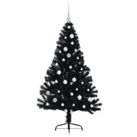 Produktbild för Konstgjord Förbelyst Julgran Svart 150 cm PVC